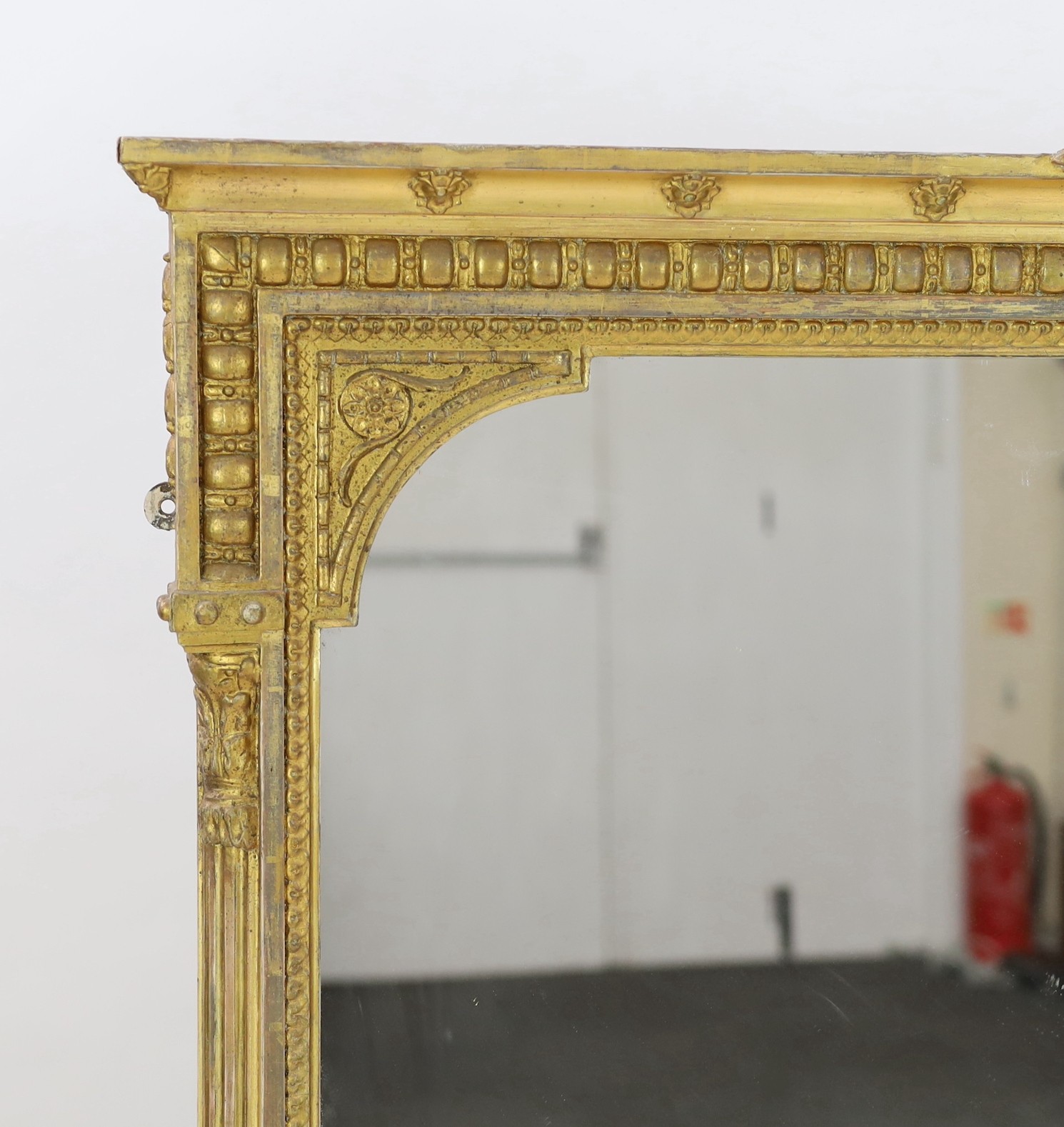 A Victorian giltwood and gesso overmantel mirror, W.148cm H.173cm